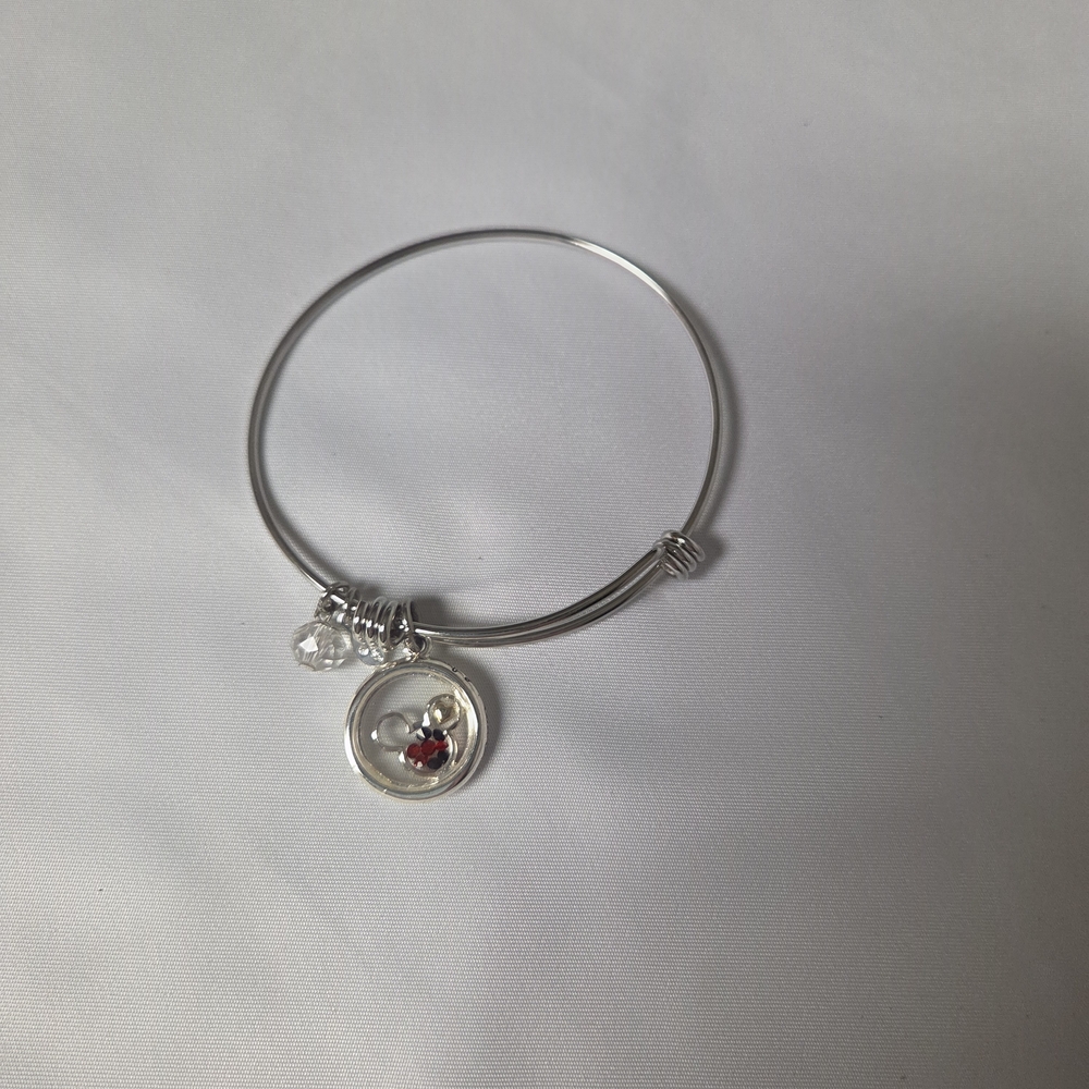 Elegant Silver Bracelet‎ with Red Mickey Gemstone Charm